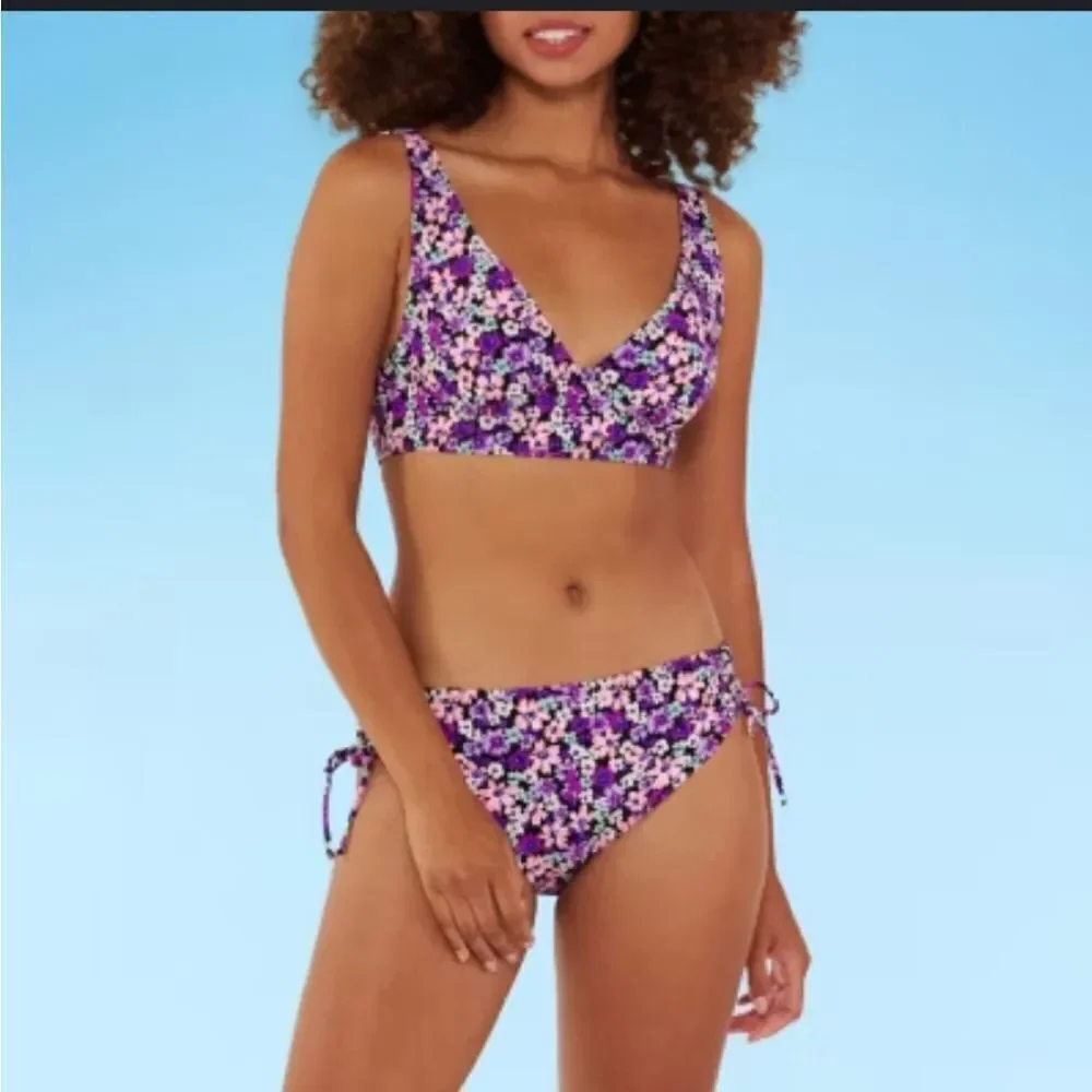 NWT Cabana De Sol Flirty Floral Navy Tie 2 Piece Bikini